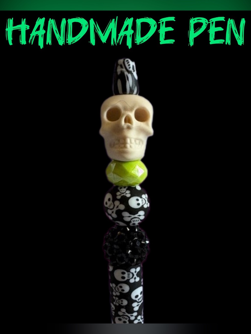 Skull and Crossbones Custom Beaded Ink Writing Pen